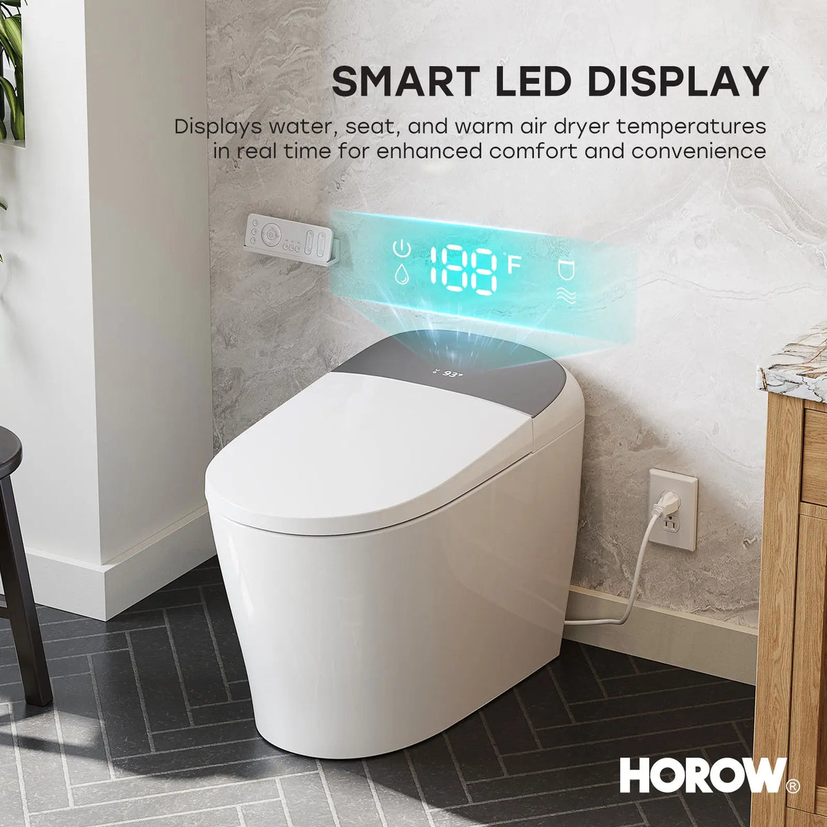 HORWOW  T03Plus Elongated Smart Bidet Toilet 1.1 GPF in White with Tank, Auto Flush, Heated Seat, Warm Air Dryer, Pump Assisted