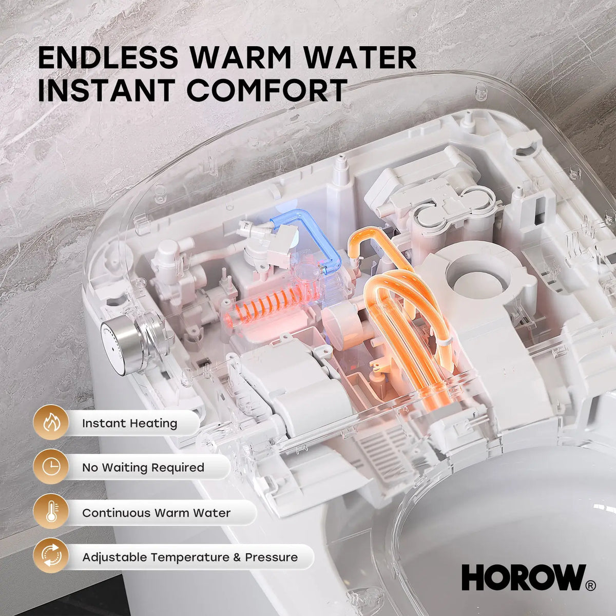 HORWOW  T03Plus Elongated Smart Bidet Toilet 1.1 GPF in White with Tank, Auto Flush, Heated Seat, Warm Air Dryer, Pump Assisted