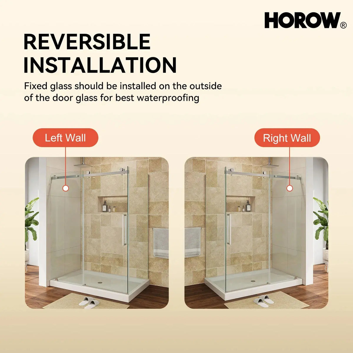 HOROW TE6076-SE-BN Brushed Nickel Frameless Corner Sliding Shower Enclosure Set