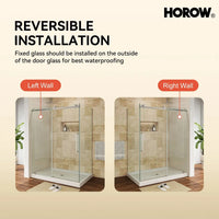 HOROW TE6076-SE-BN Brushed Nickel Frameless Corner Sliding Shower Enclosure Set