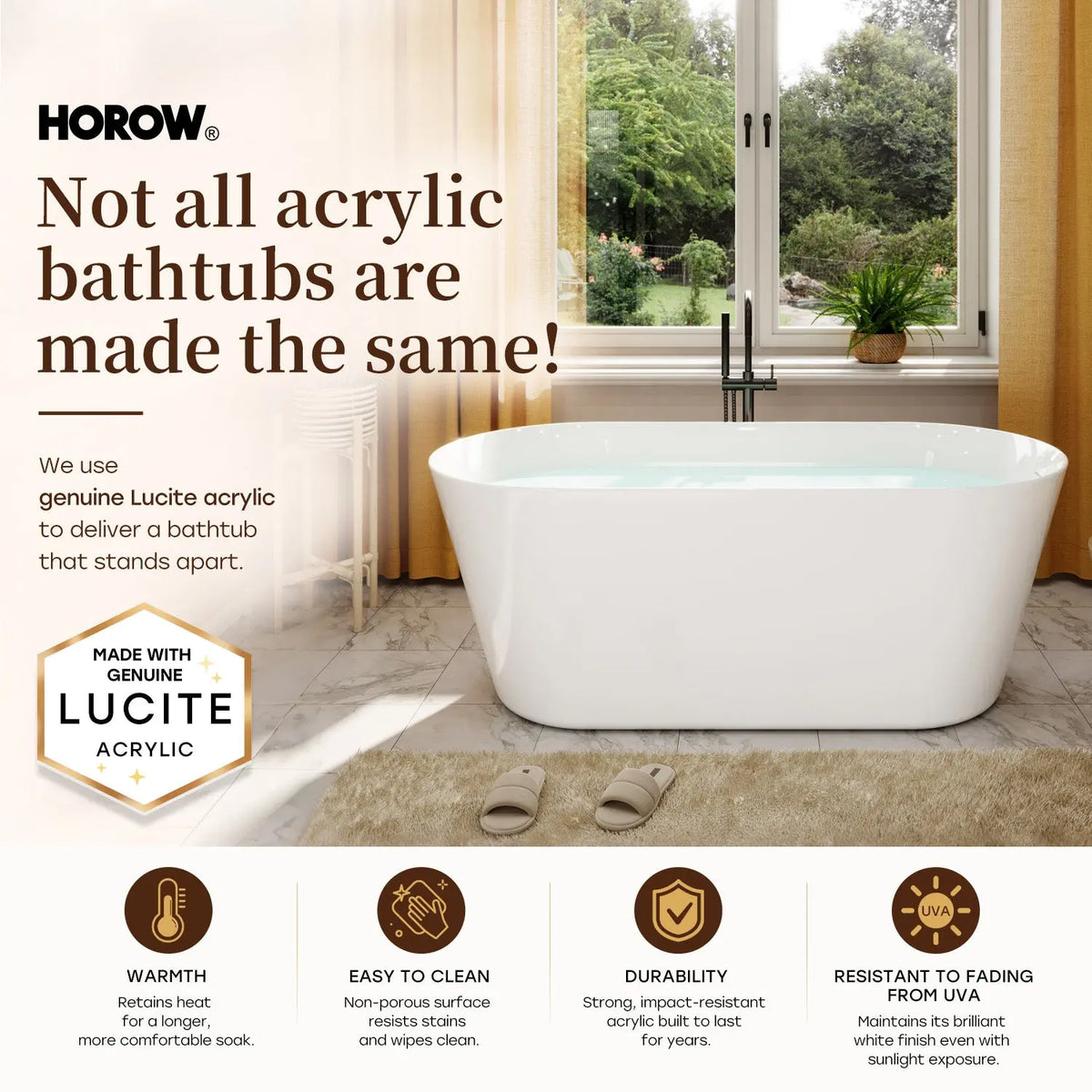 HOROW 59 Inch Deep soaking Tub Acrylic Freestanding Tub Model TU59-N-A