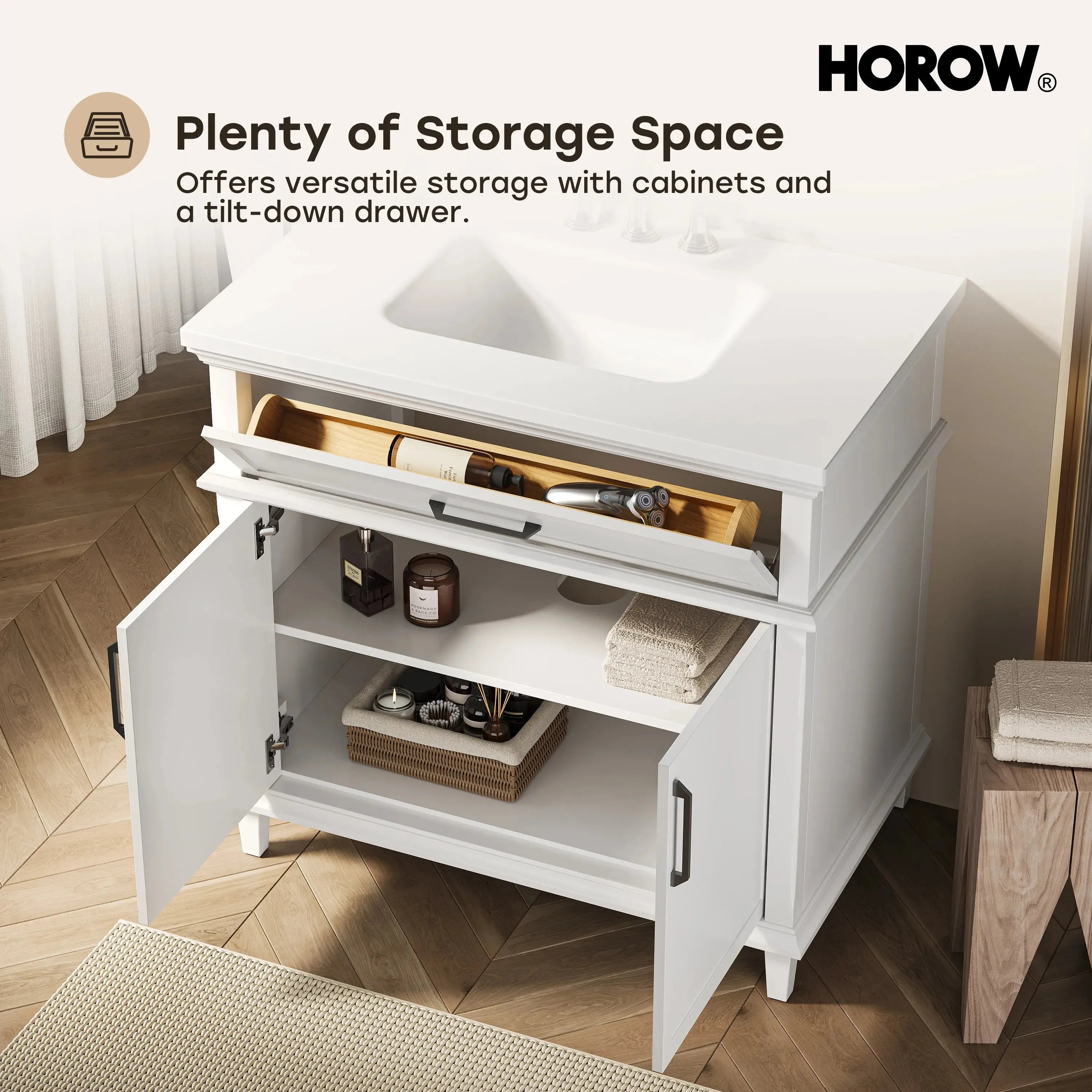 HOROW HR-VNA36 36" Bathroom Vanity Set with Matte Black Hardware