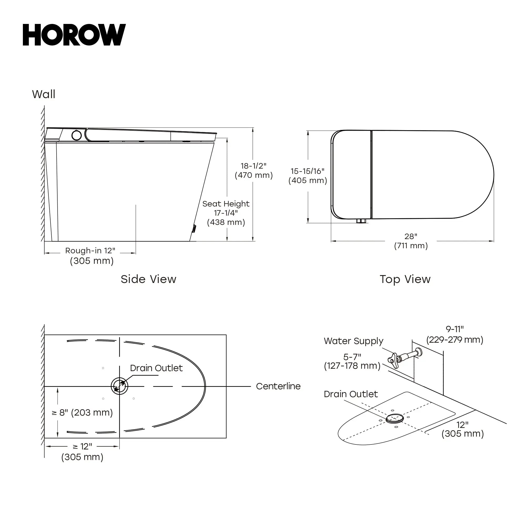 HOROW N30 Non-Electric Bidet Toilet with Comfort Chair Height