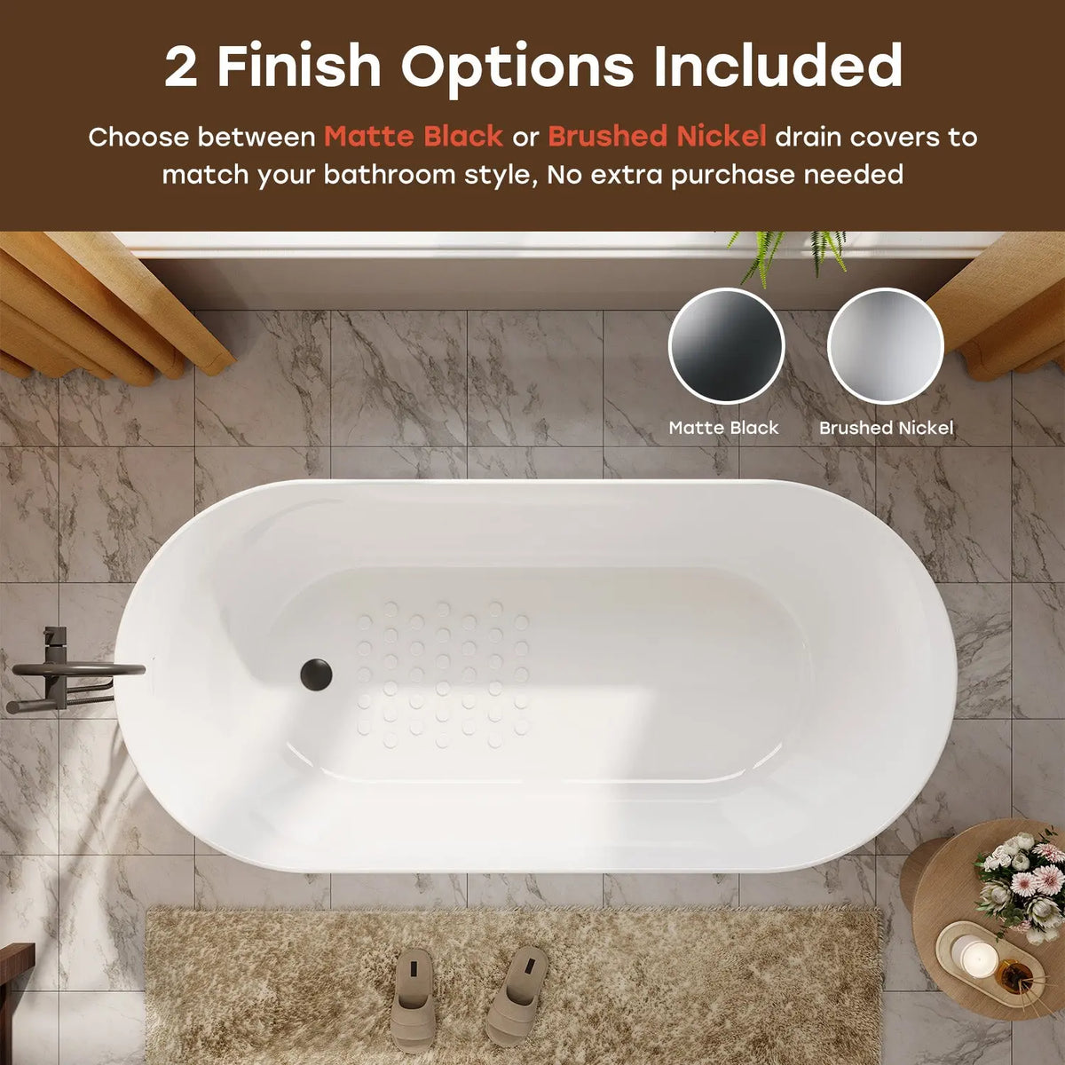 HOROW 59 Inch Deep soaking Tub Acrylic Freestanding Tub Model TU59-N-A