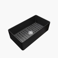 HOROW 36 Inch Sink Black Kitchen Farm Sink With Basket Strainer Model HR-S3618B