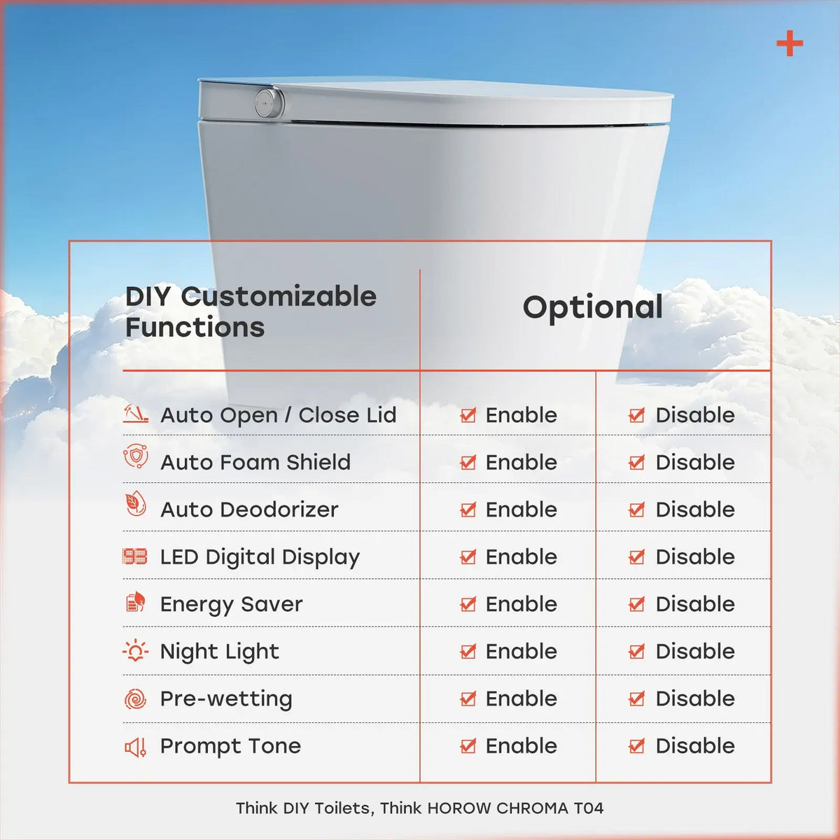 HOROW T04B ADA Smart Toilet with Foam Shield & UV Sterilization