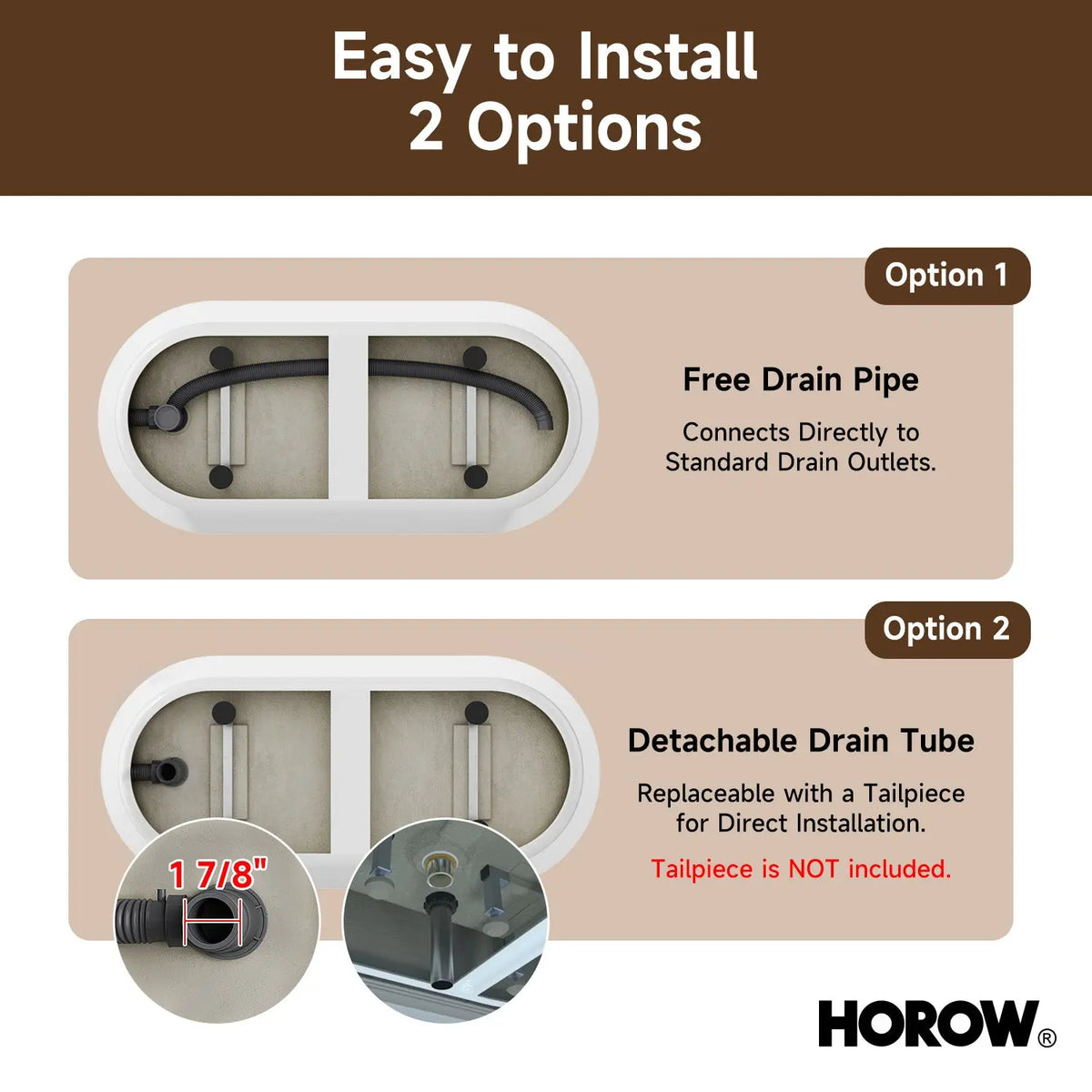 HOROW 59 Inch Deep soaking Tub Acrylic Freestanding Tub Model TU59-N-A