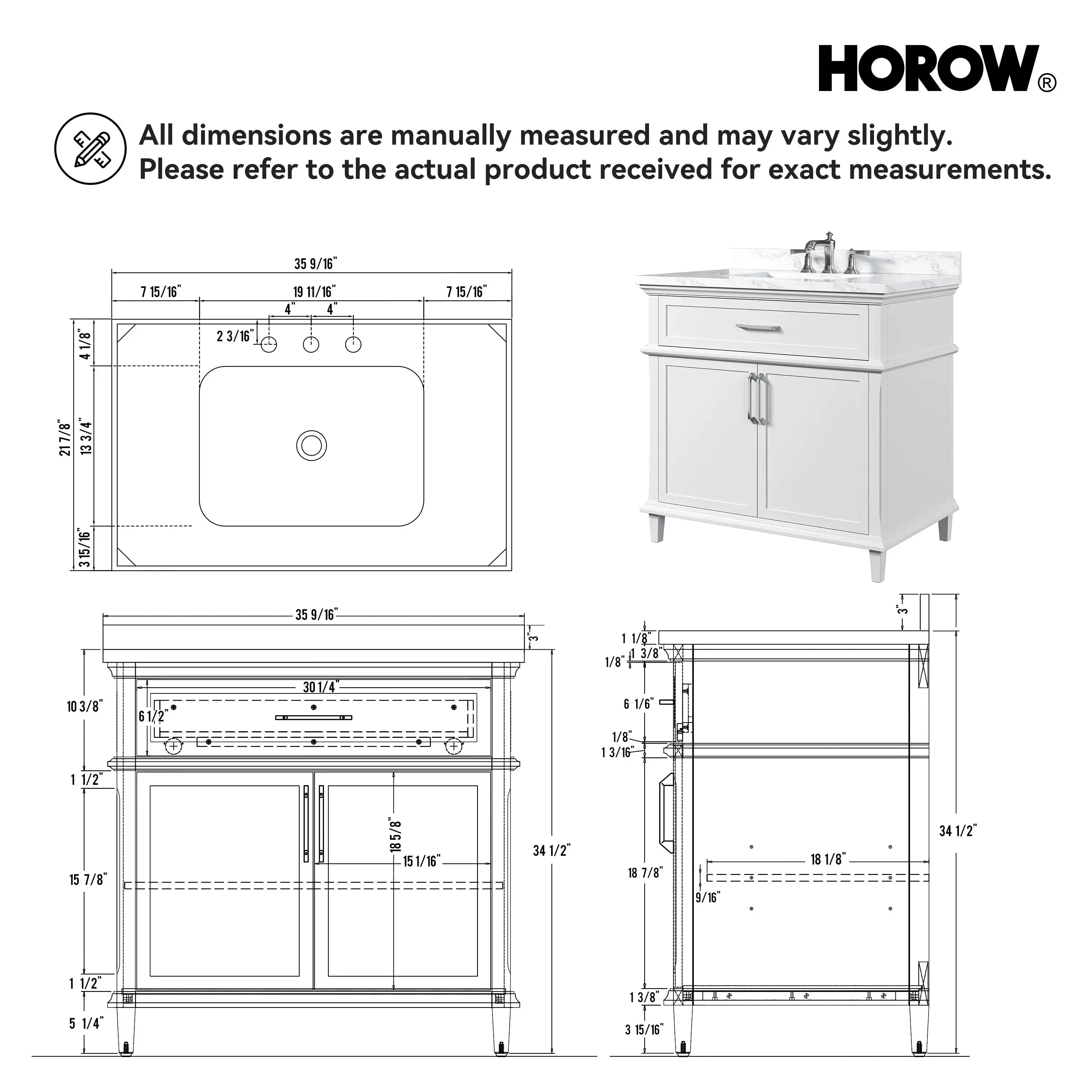 HOROW HR-VNB36 36" Bathroom Vanity Set with Cultured Marble Countertop