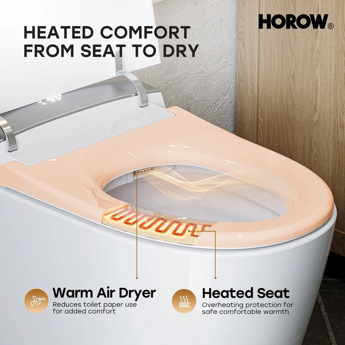 HORWOW  T03Plus Elongated Smart Bidet Toilet 1.1 GPF in White with Tank, Auto Flush, Heated Seat, Warm Air Dryer, Pump Assisted