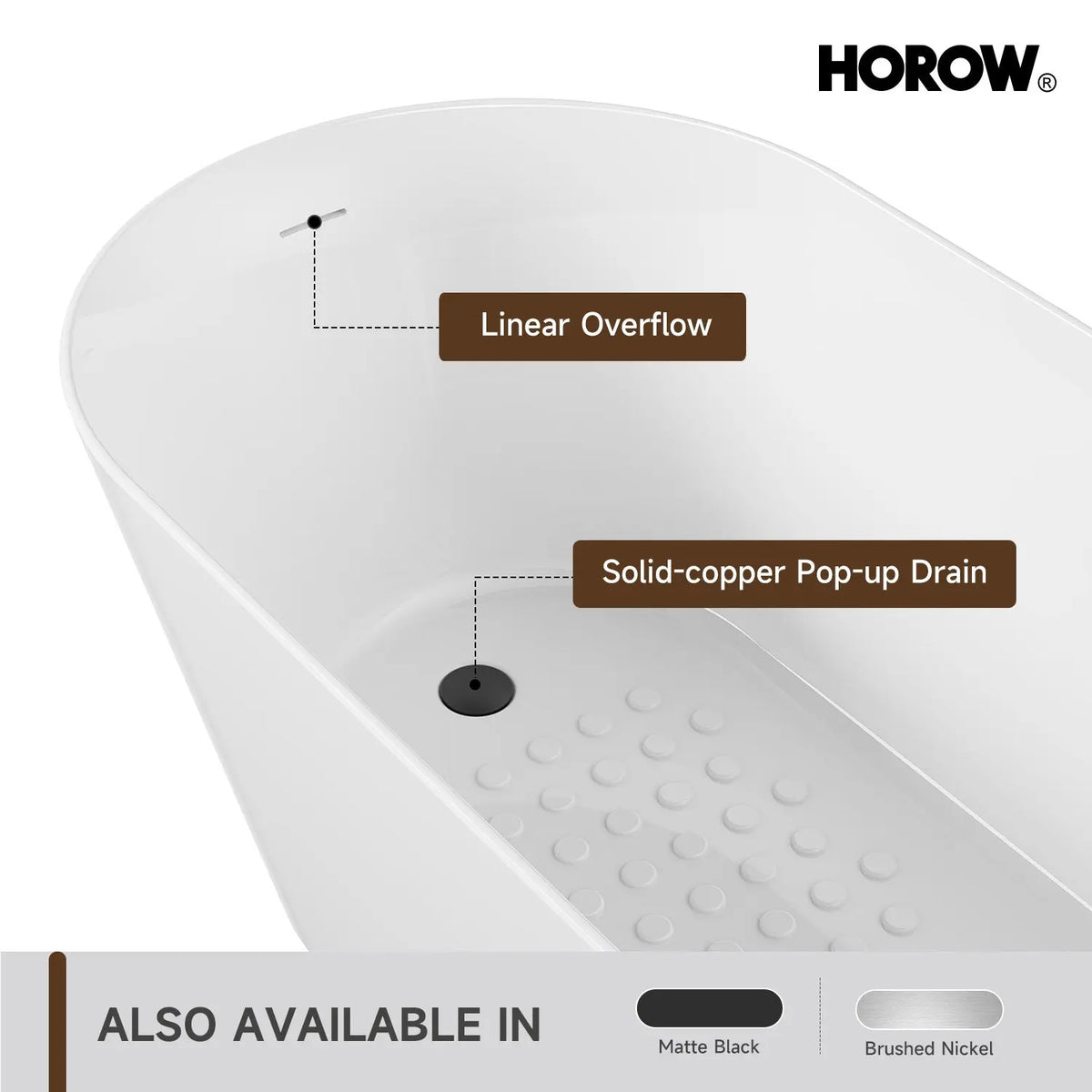 HOROW 59 Inch Deep soaking Tub Acrylic Freestanding Tub Model TU59-N-A