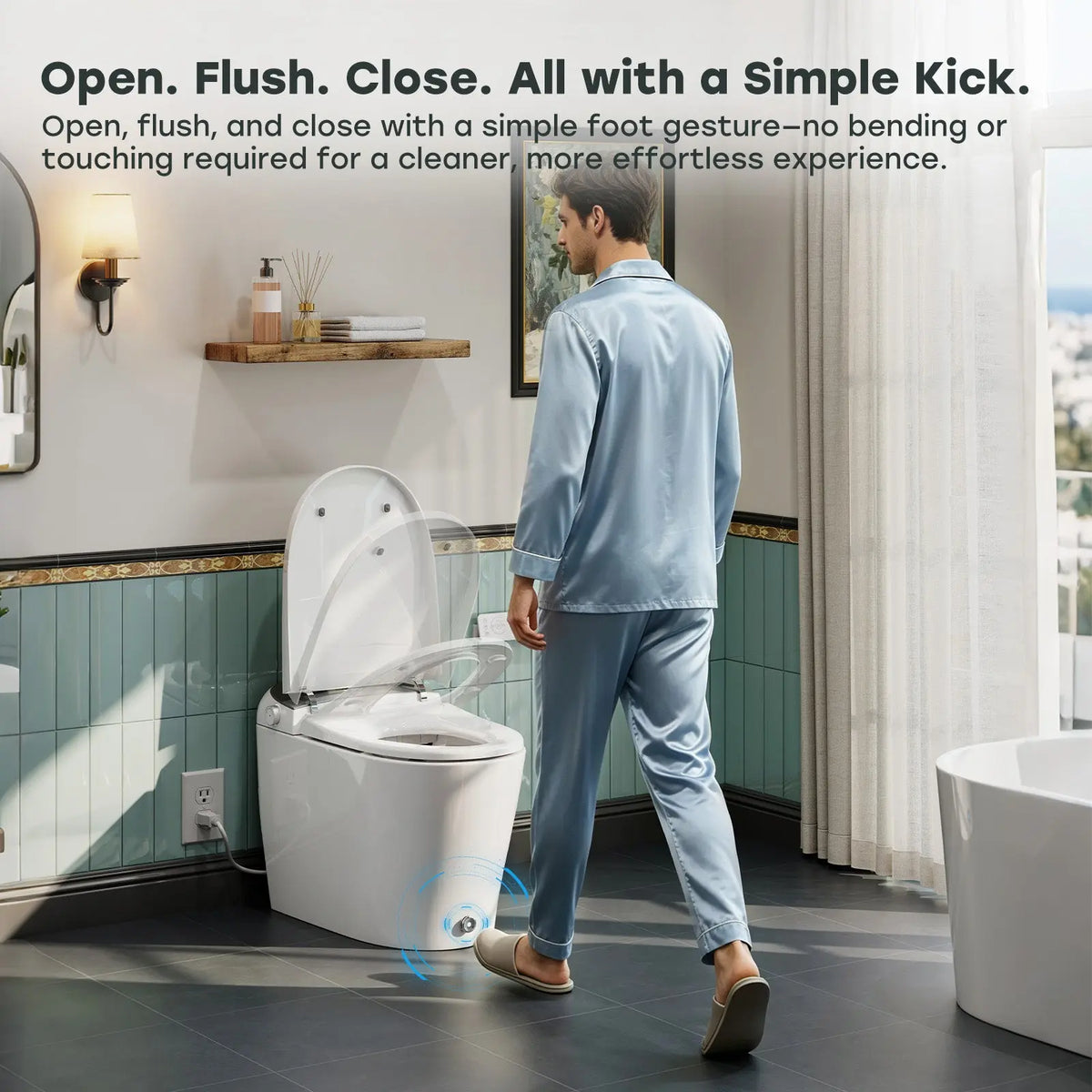 HOROW T03-AOCElongated Smart Bidet Toilet 1.1 GPF in White with Auto Open/Close, Tank, Heated Seat, Auto Flush, UV Purification