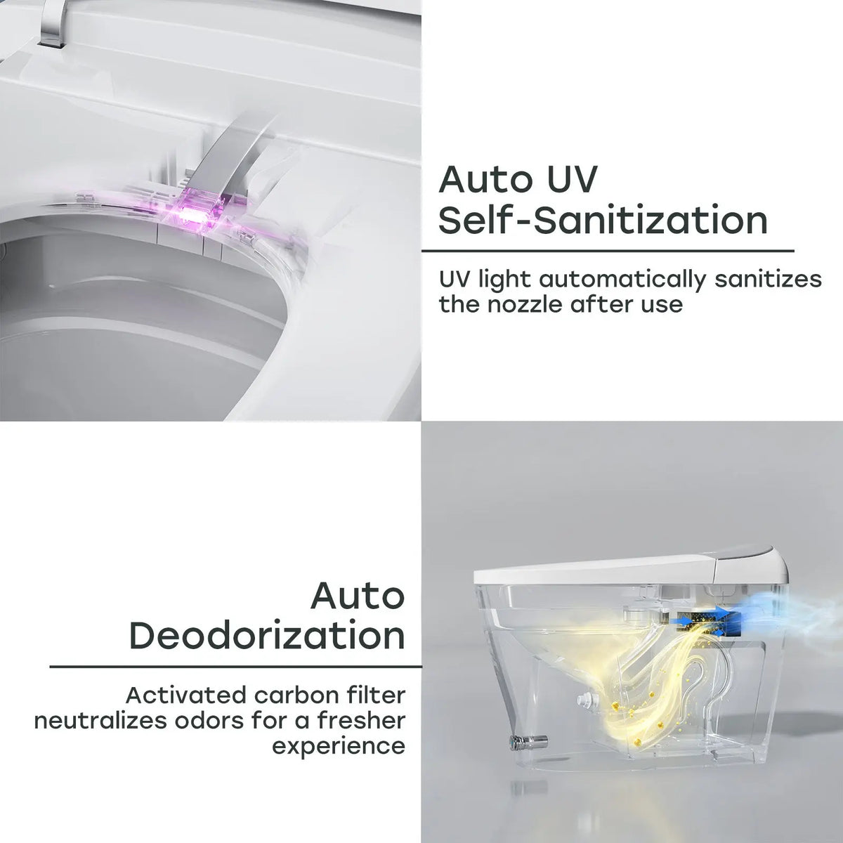 HOROW T03-AOCElongated Smart Bidet Toilet 1.1 GPF in White with Auto Open/Close, Tank, Heated Seat, Auto Flush, UV Purification