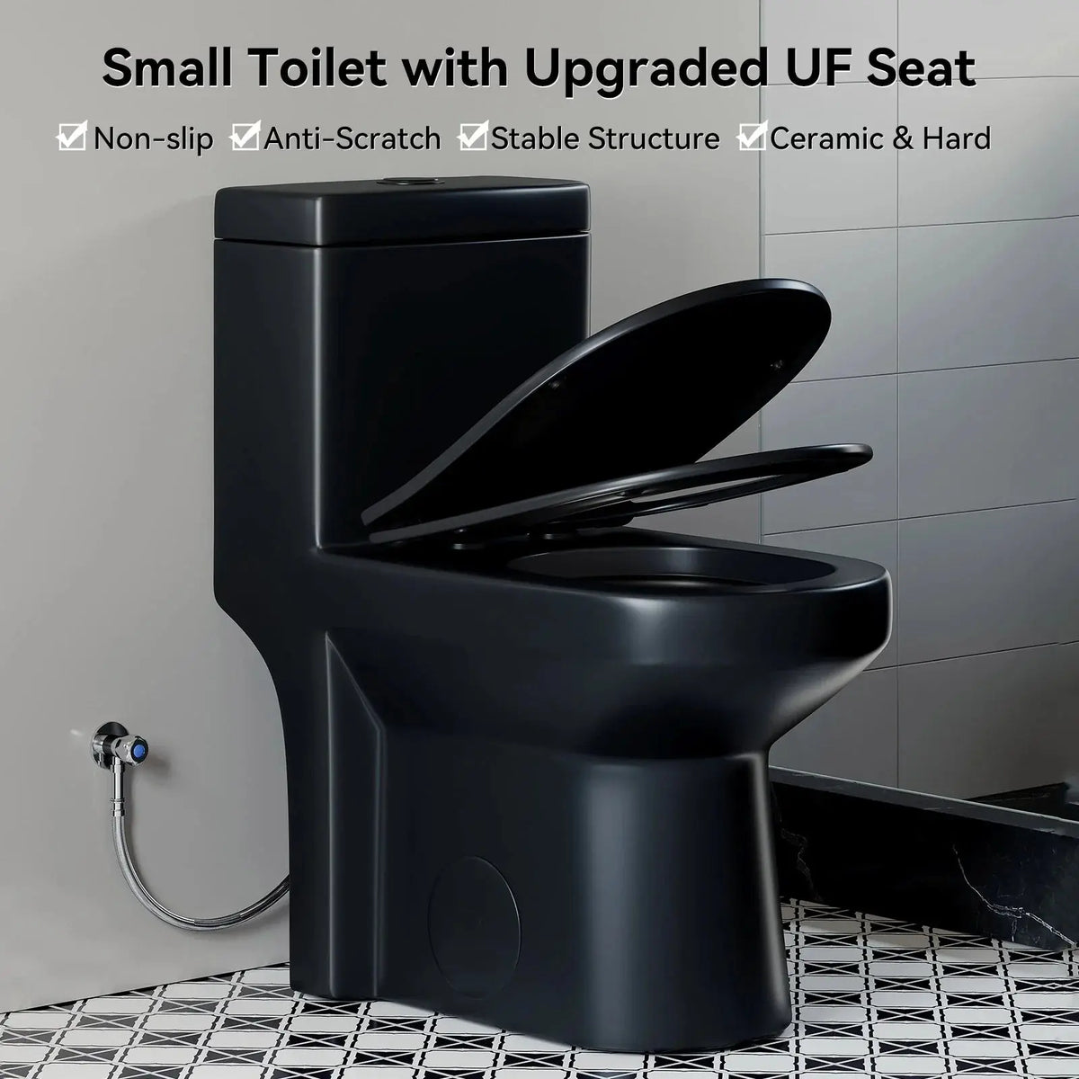 Matte Black Toilet with Skirted and UF Seat for 12 Inch Rough In Model 8733BU HOROW