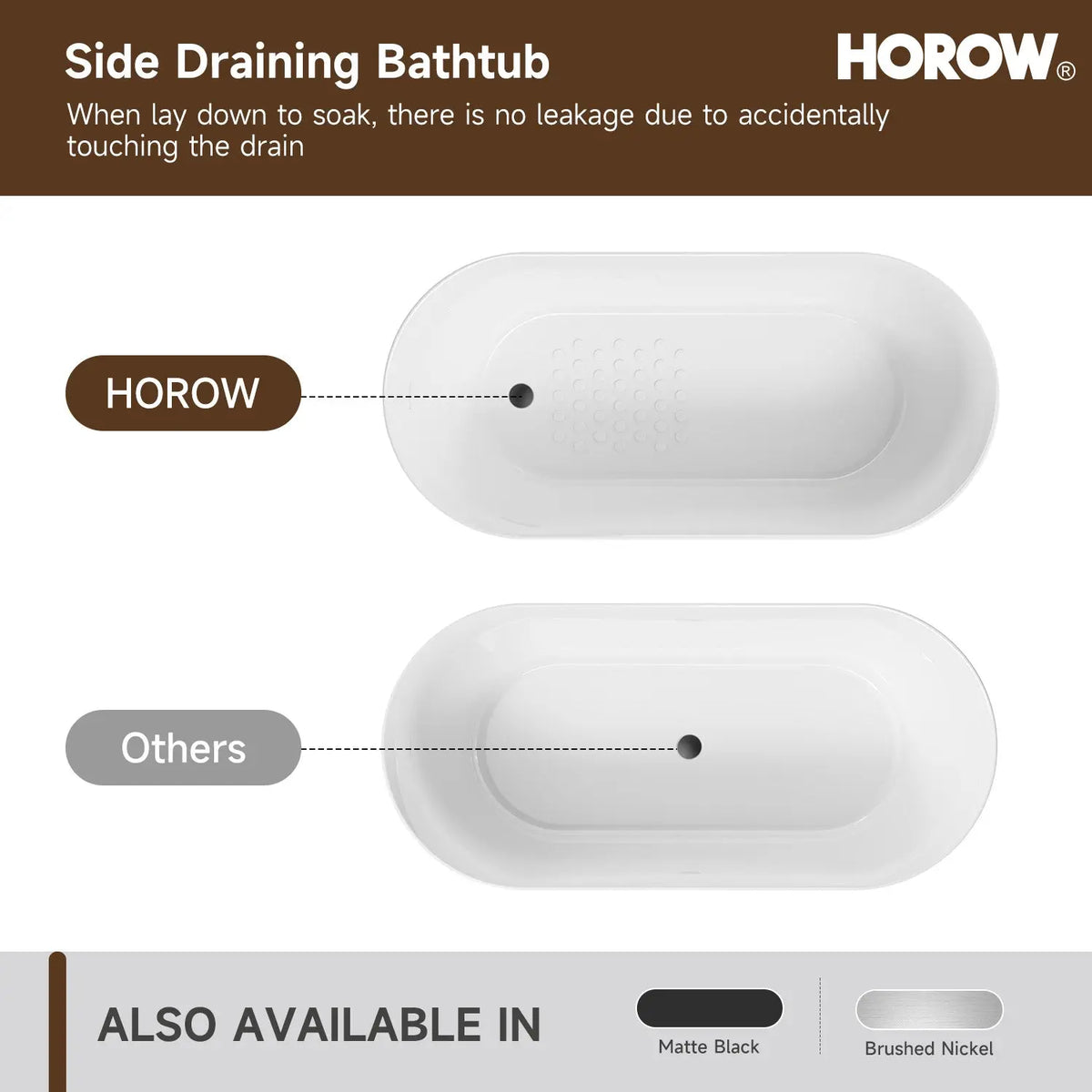 HOROW 59 Inch Deep soaking Tub Acrylic Freestanding Tub Model TU59-N-A