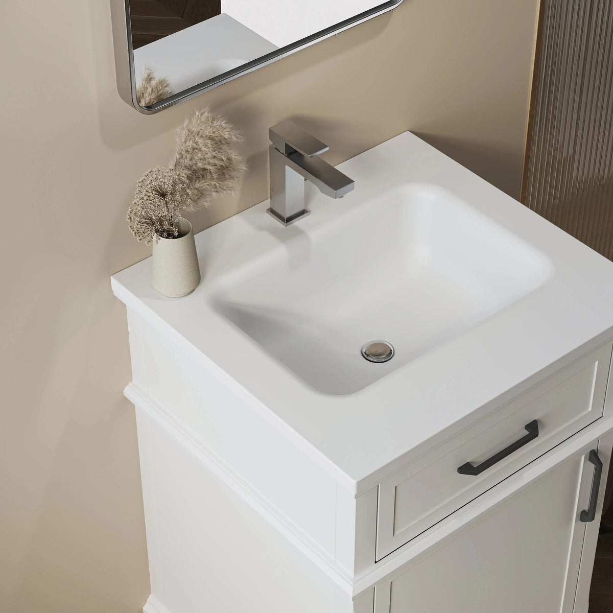 HOROW 24" Bathroom Vanity Basin Seamless Solid Surface Basin with Crack-Resistant Design Model HR-VNA24D