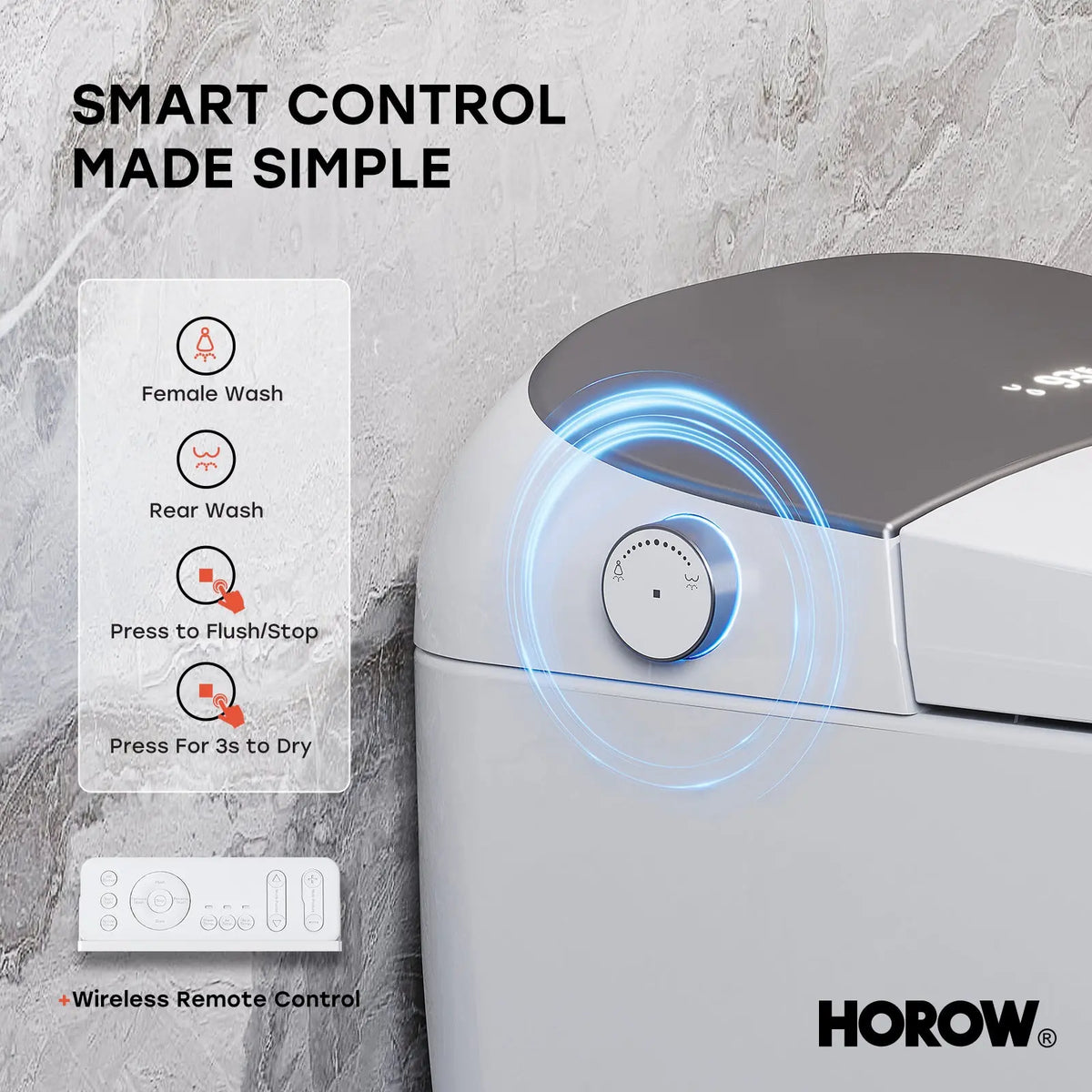 HORWOW  T03Plus Elongated Smart Bidet Toilet 1.1 GPF in White with Tank, Auto Flush, Heated Seat, Warm Air Dryer, Pump Assisted