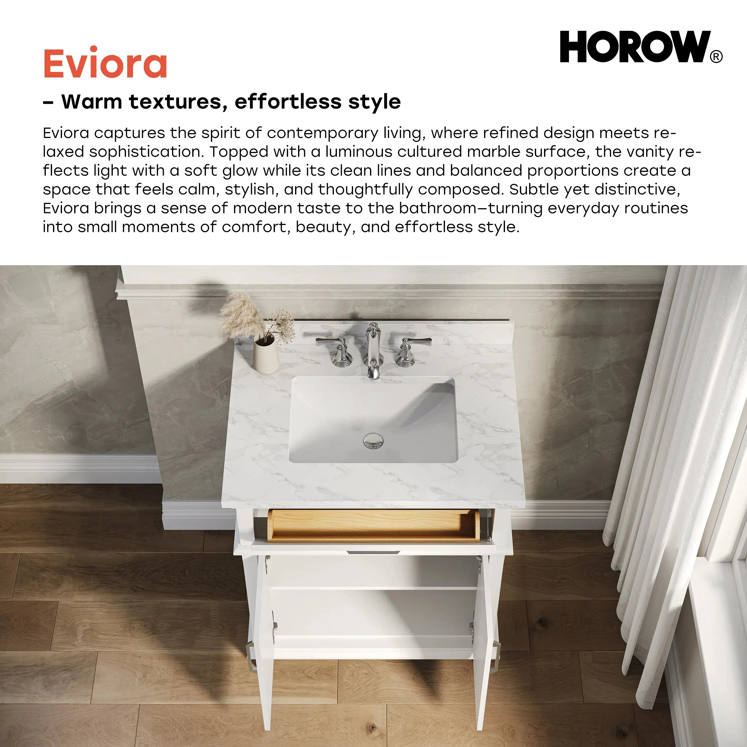 HOROW HR-VNB30  30" Bathroom Vanity Set with Tilt-Down Drawer & Marble Top