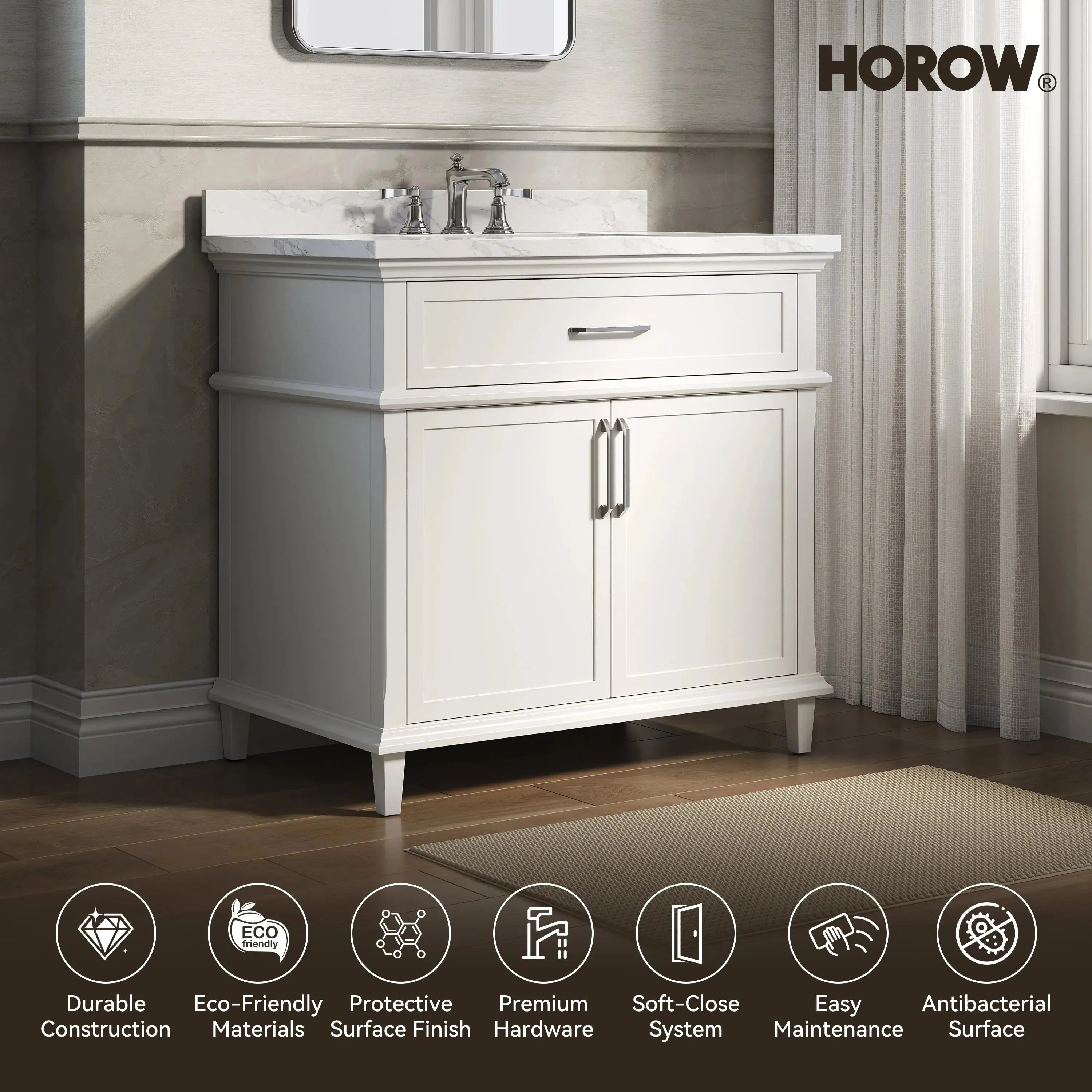 HOROW HR-VNB36 36" Bathroom Vanity Set with Cultured Marble Countertop