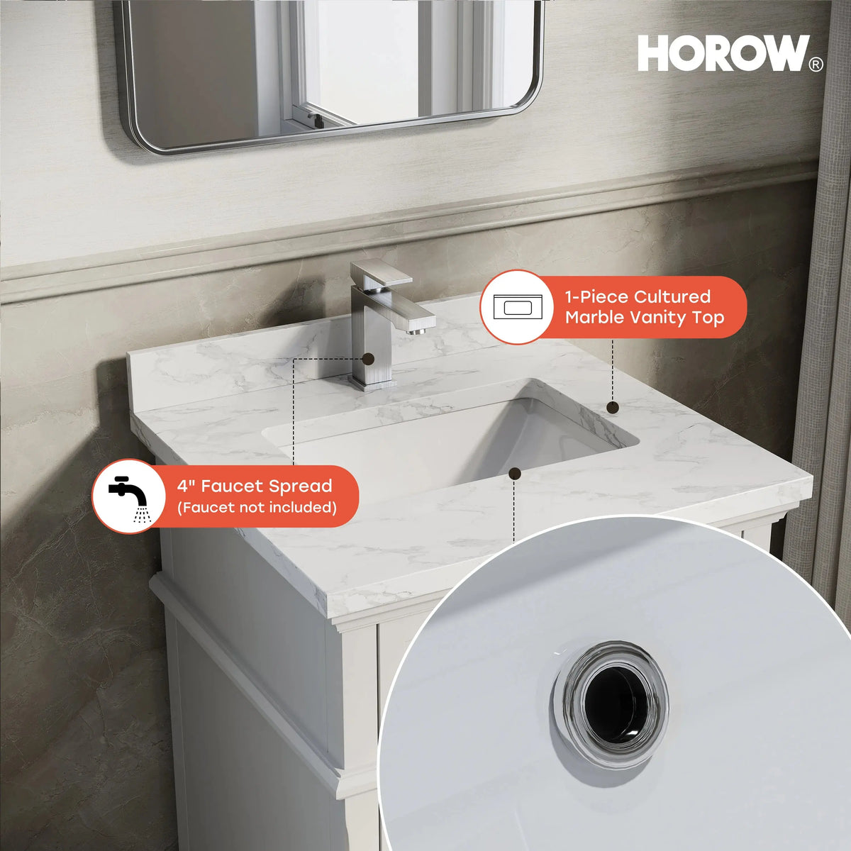 HOROW HR-VNB24 Bathroom Vanity Set with Soft Close Storage System