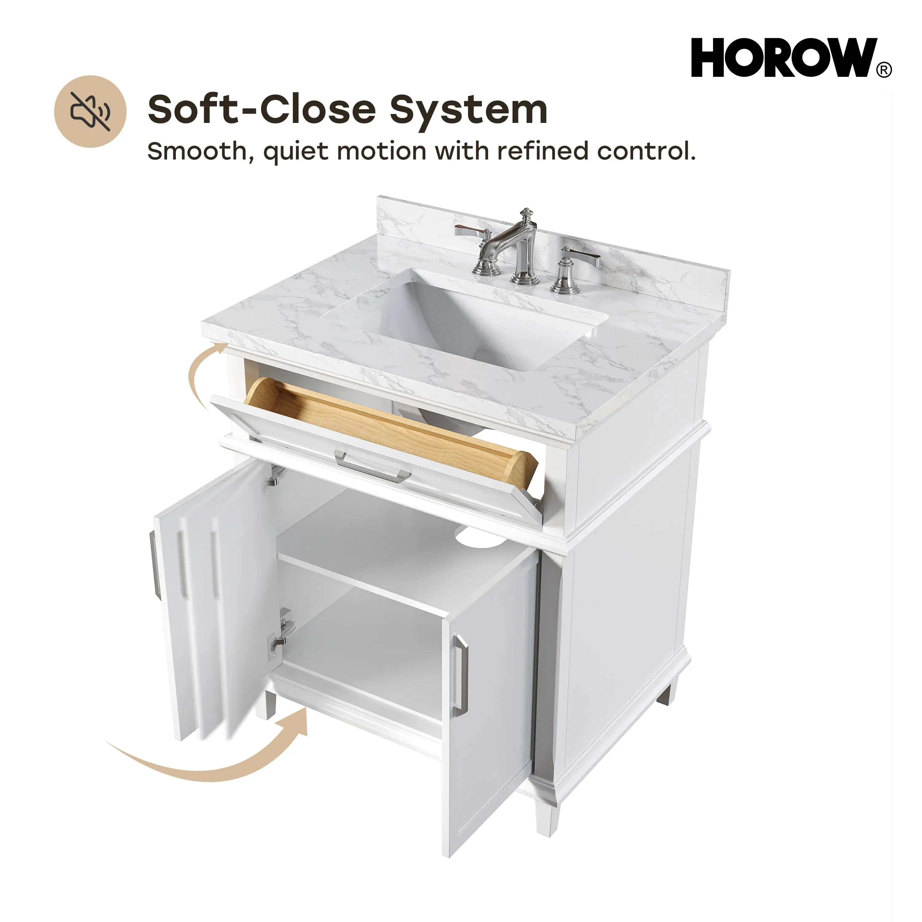 HOROW HR-VNB30  30" Bathroom Vanity Set with Tilt-Down Drawer & Marble Top