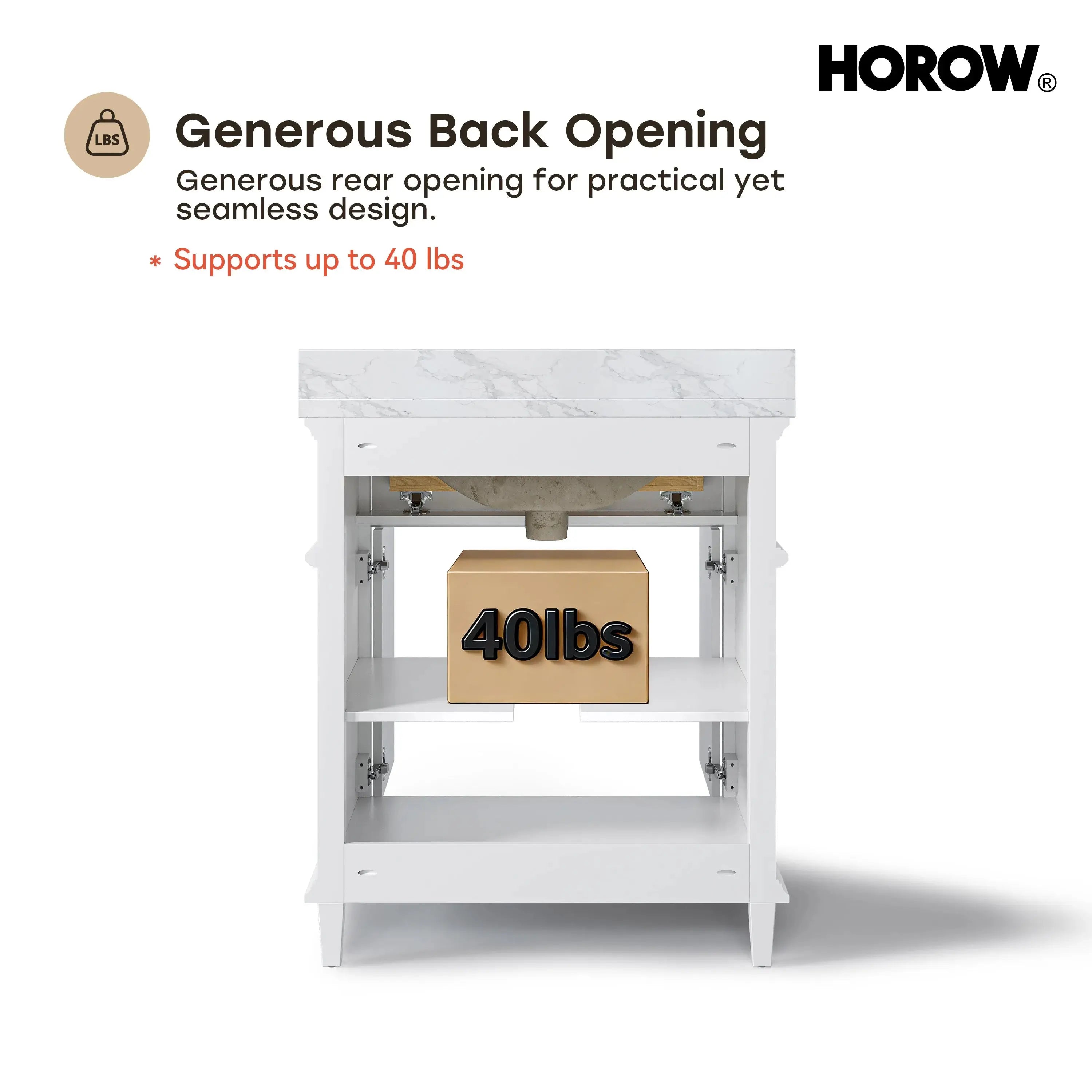 HOROW HR-VNB30  30" Bathroom Vanity Set with Tilt-Down Drawer & Marble Top