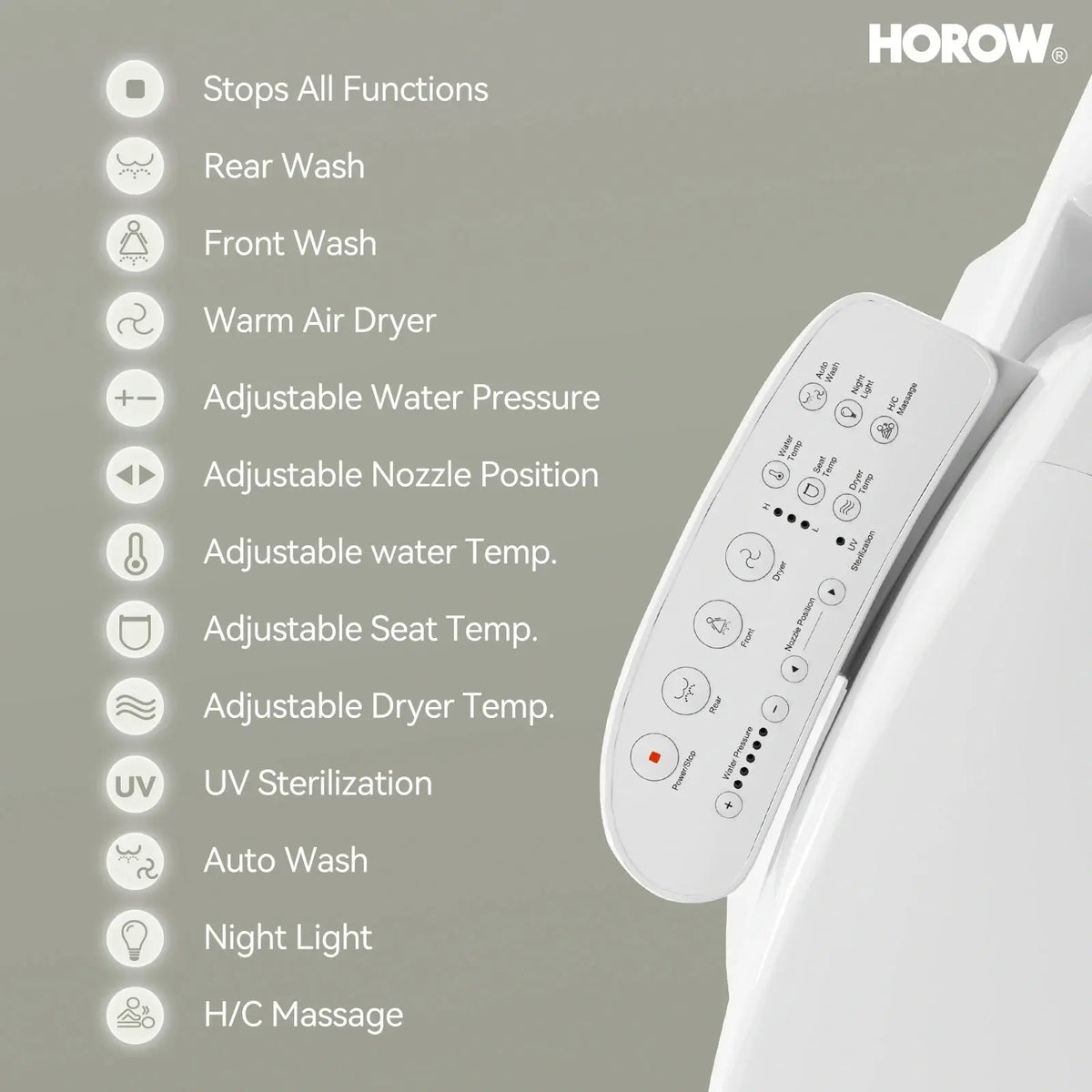 Elongated Toilet Seat with Bidet and Heated Model B0403 HOROW