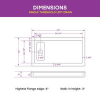 60 inch Shower Pan with Left Drain and 3-Sided Flange Model BS6032-MB-L