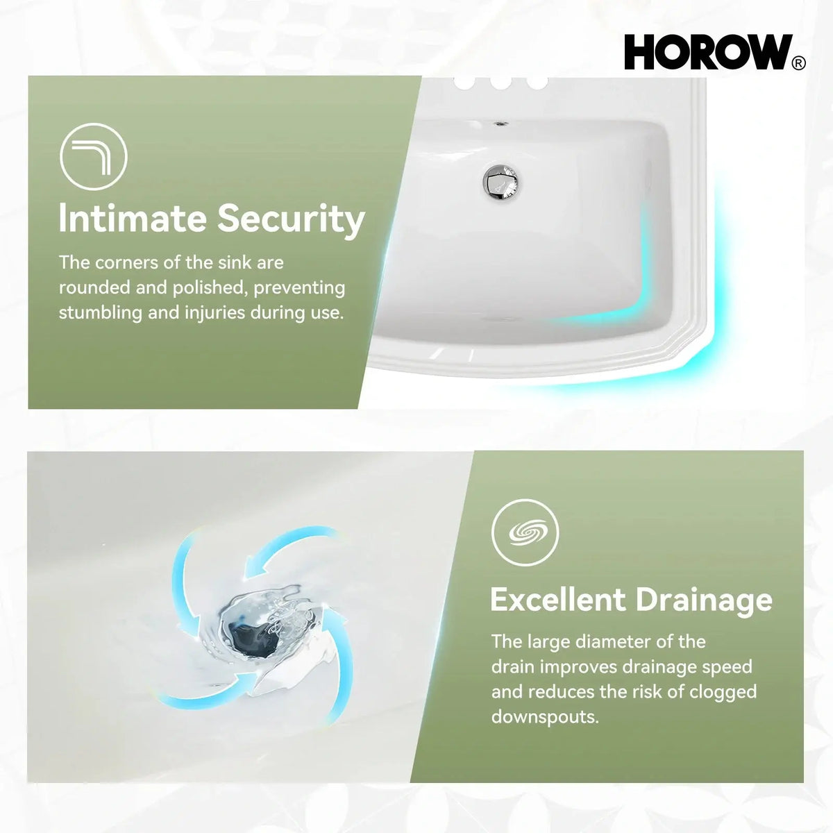 Rectangular Pedestal Sink with Overflow and Ceramic Model CBS-S03 HOROW