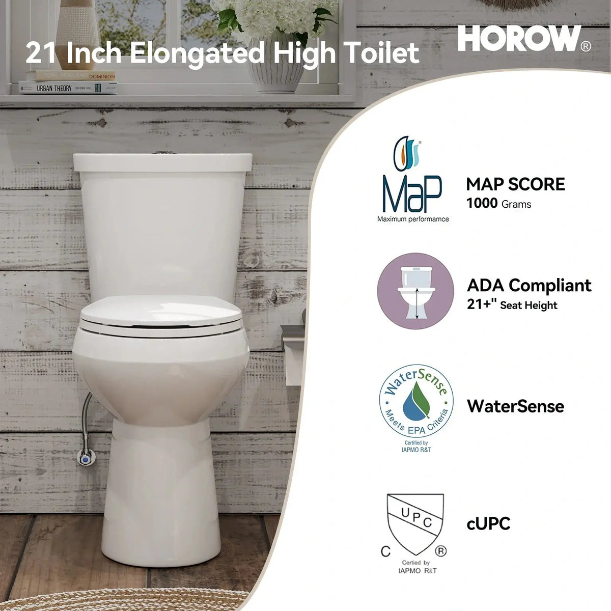 Dual Flush 2 Piece Toilet with Elongated Bowl and Dual Flush Model HWTT - E03D HOROW