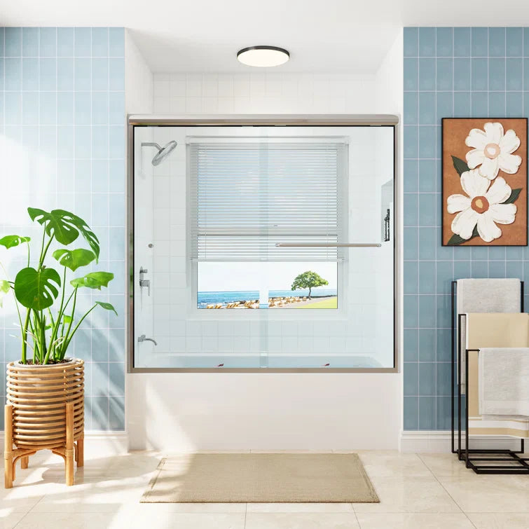 HOROW 59 Inch Glass Shower Door Double Sliding Bathtub Door Model BE5956-CH