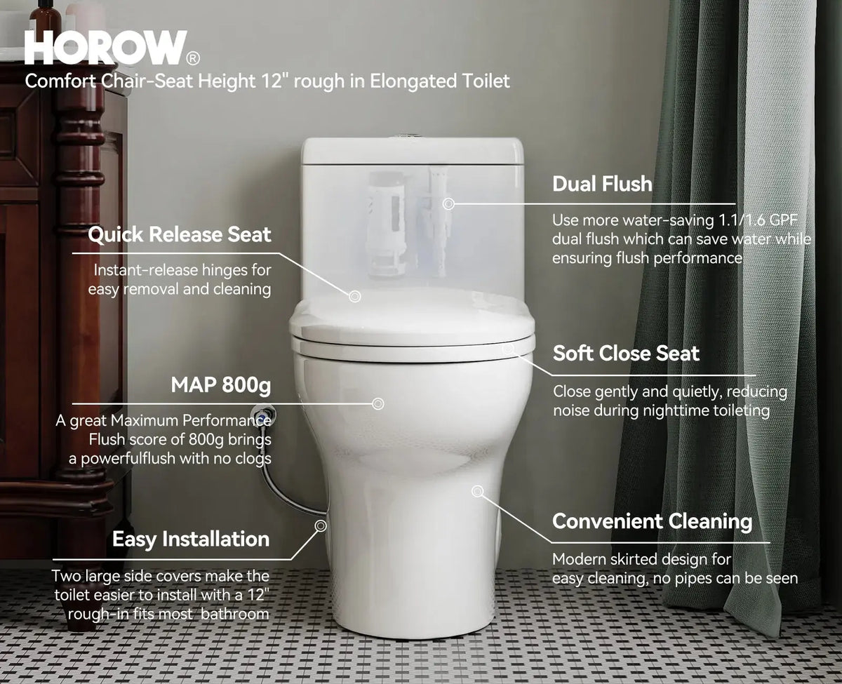 HOROW Dual Flush Toilet 12 Inch Rough In Toilet Model 76D HOROW