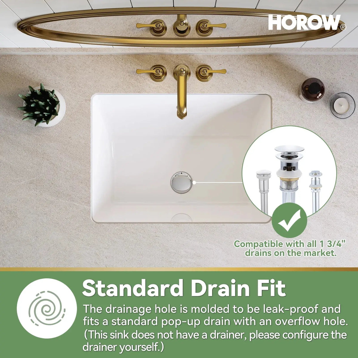 HOROW Rectangular Undermount Bathroom Sink 20 Inch Undermount Sink Model HWTP-S5138D HOROW
