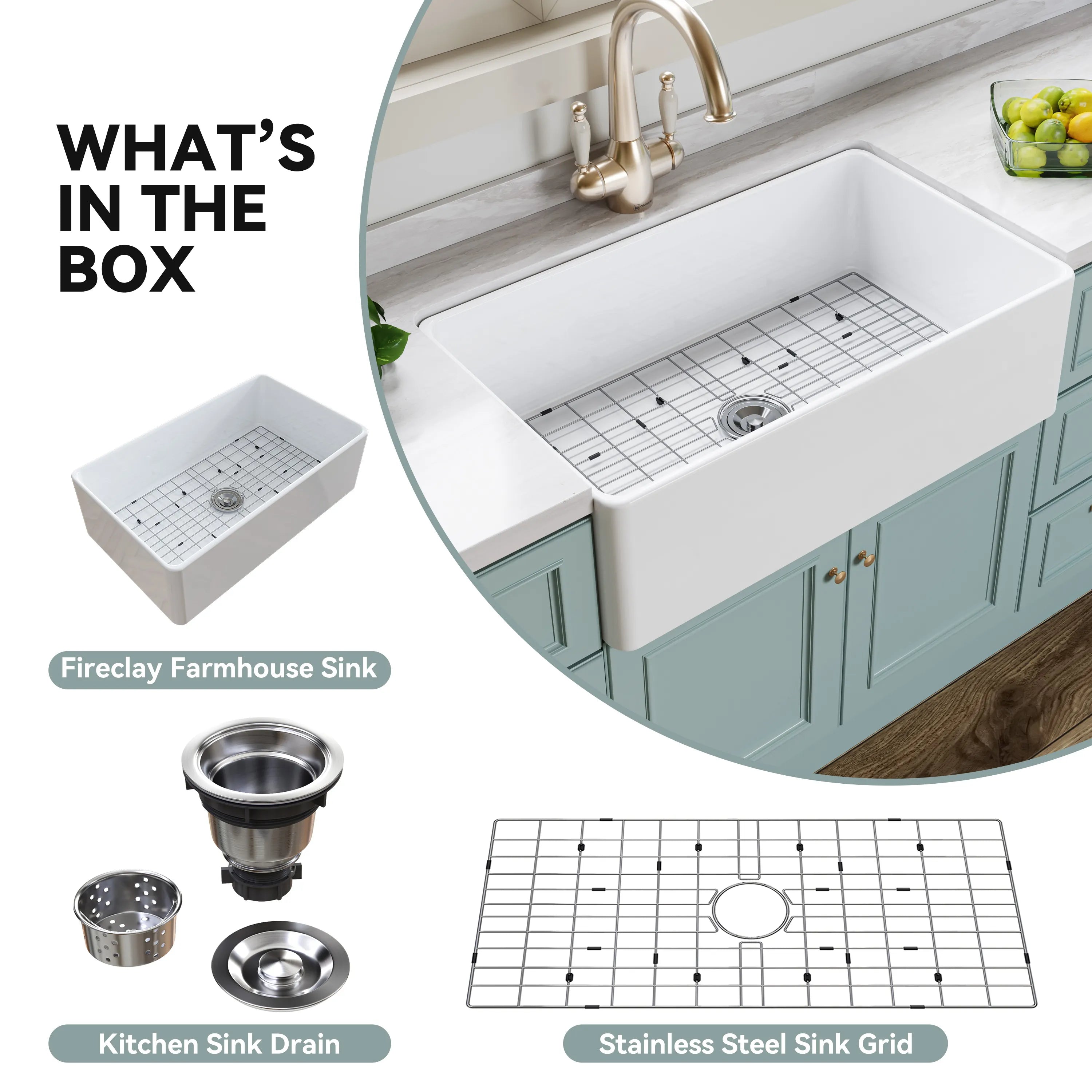 HOROW White Undermount Kitchen Sink 33 Inch Sink Model S3320W
