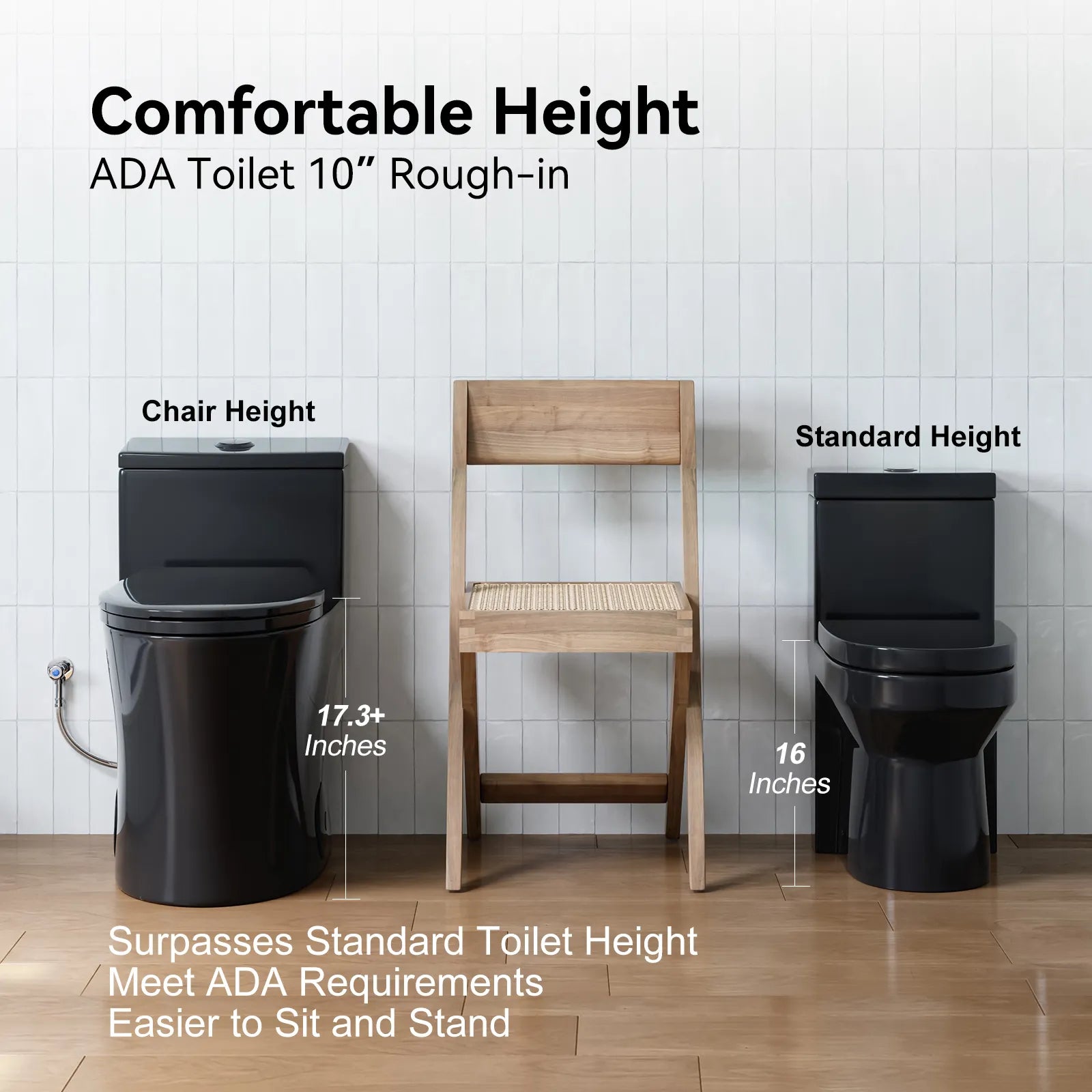 HOROW 10 Inch Rough In Toilet Black One Piece Toilet Model T0338B-10