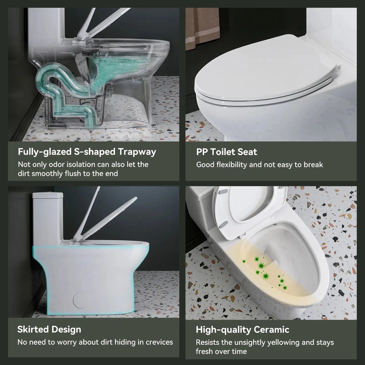 HOROW One Piece Toilet ADA Toilet Height 17.3 Inch Model T0350W HOROW