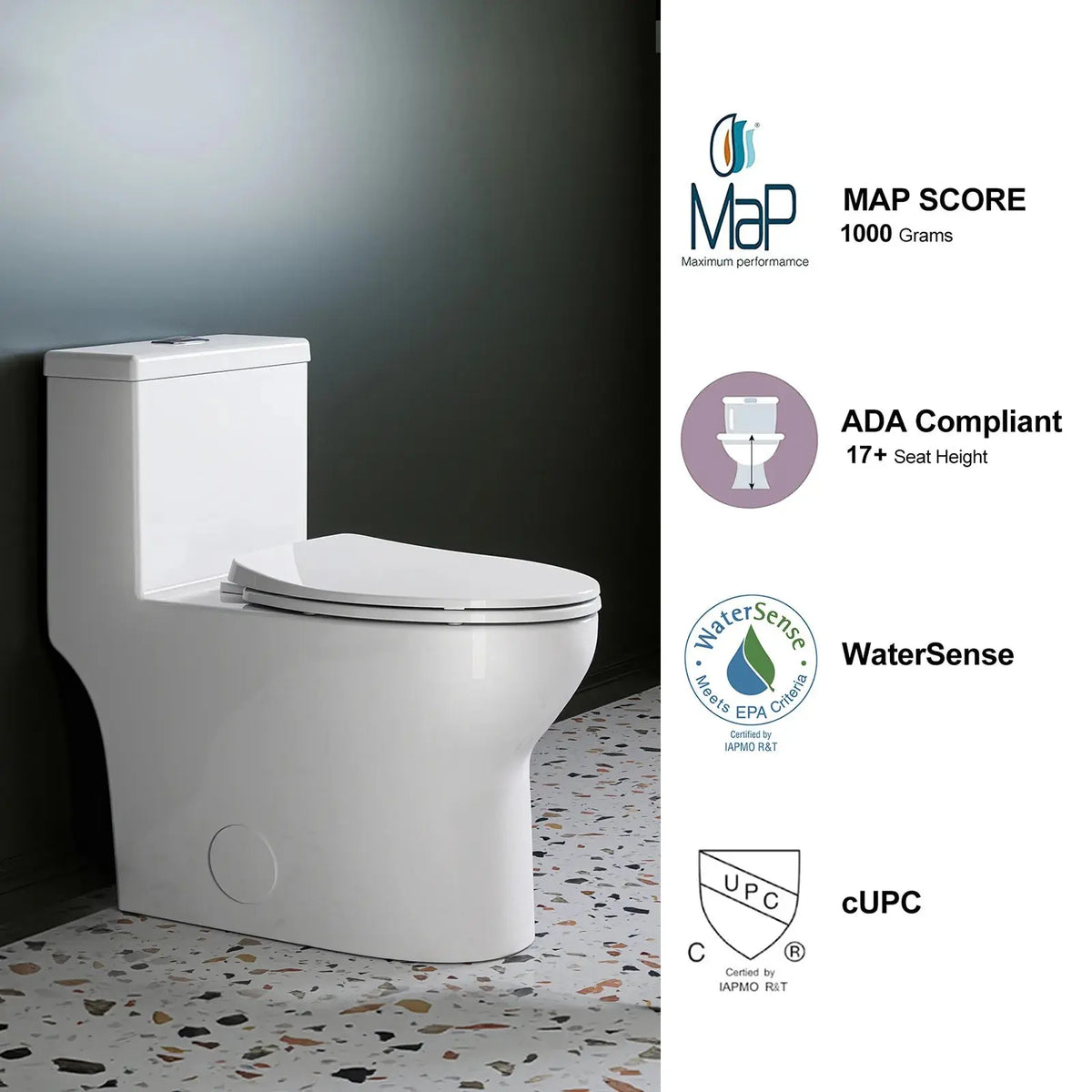 HOROW One Piece Toilet ADA Toilet Height 17.3 Inch Model T0350W HOROW