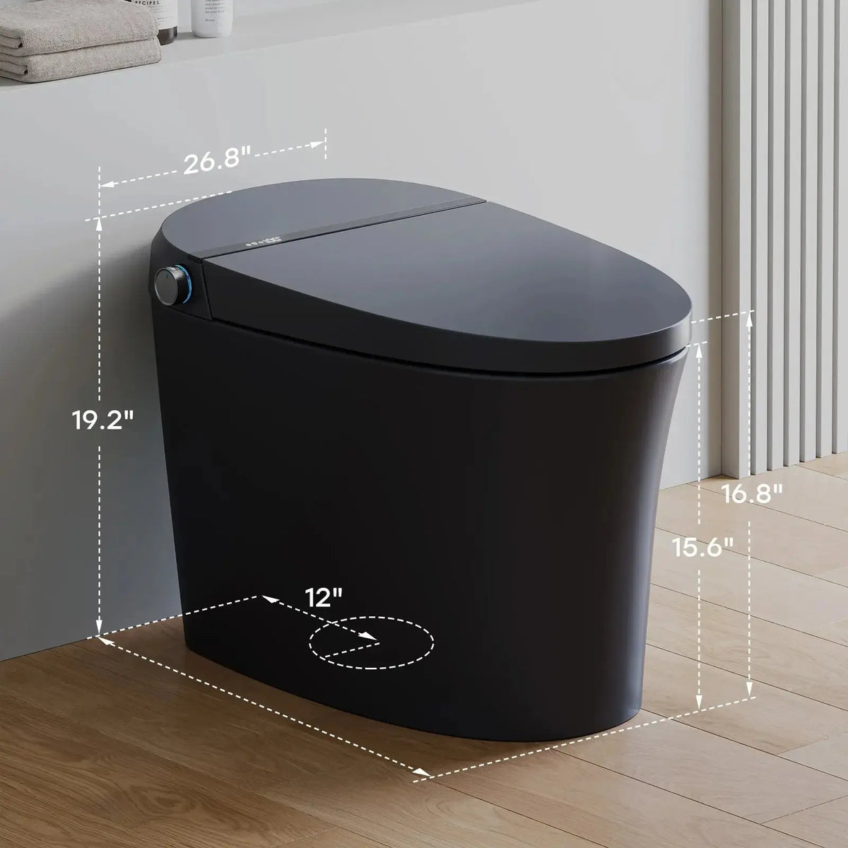Black Smart Toilet with Bidet Seat For 12 Inch Rough In Model T36 HOROW