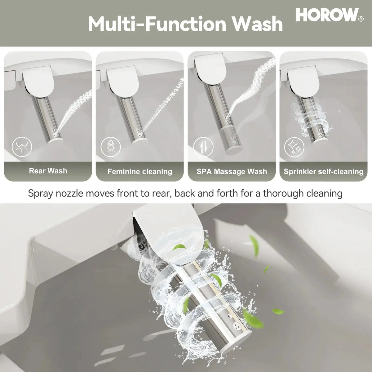 HOROW T0338W Elongated One Piece Toilet With Bidet Toilet Seat Model BT0338W HOROW