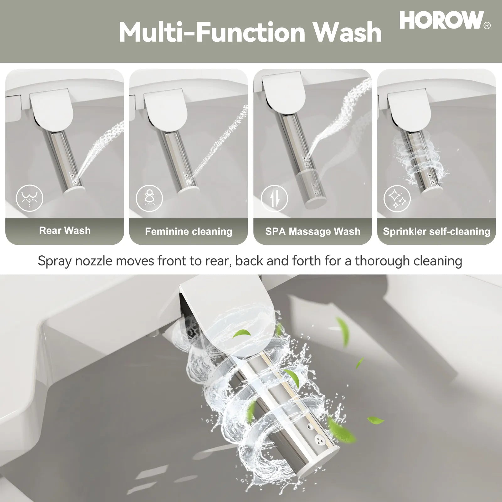 HOROW T0338W Elongated One Piece Toilet With Bidet Toilet Seat Model BT0338W