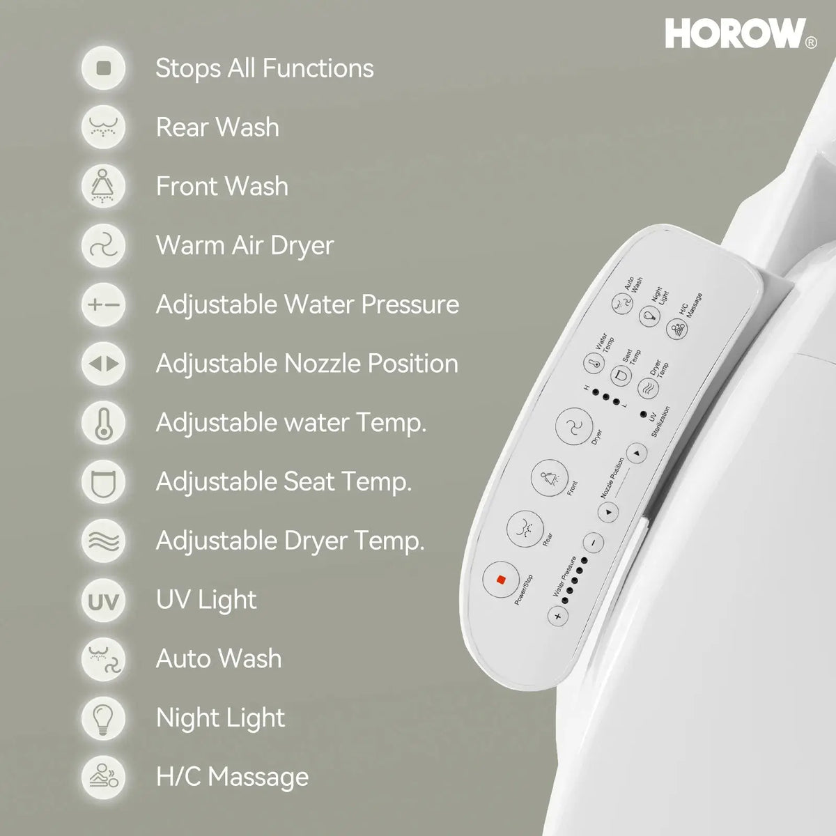 HOROW T0338W Elongated One Piece Toilet With Bidet Toilet Seat Model BT0338W HOROW