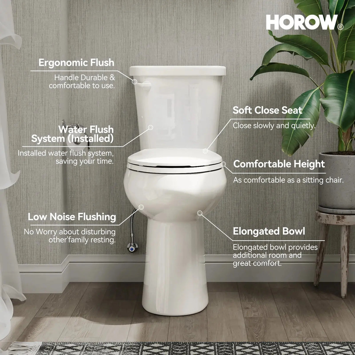 Elongated 2 Piece Toilet with Single Flush and ADA Model HWTT - E03S HOROW