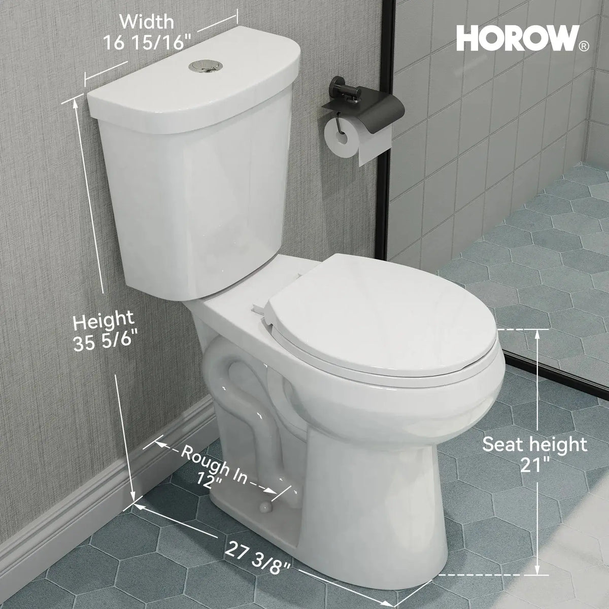 Double Flush Two Piece Toilet with Round Bowl and ADA Model HWTT - R03D HOROW