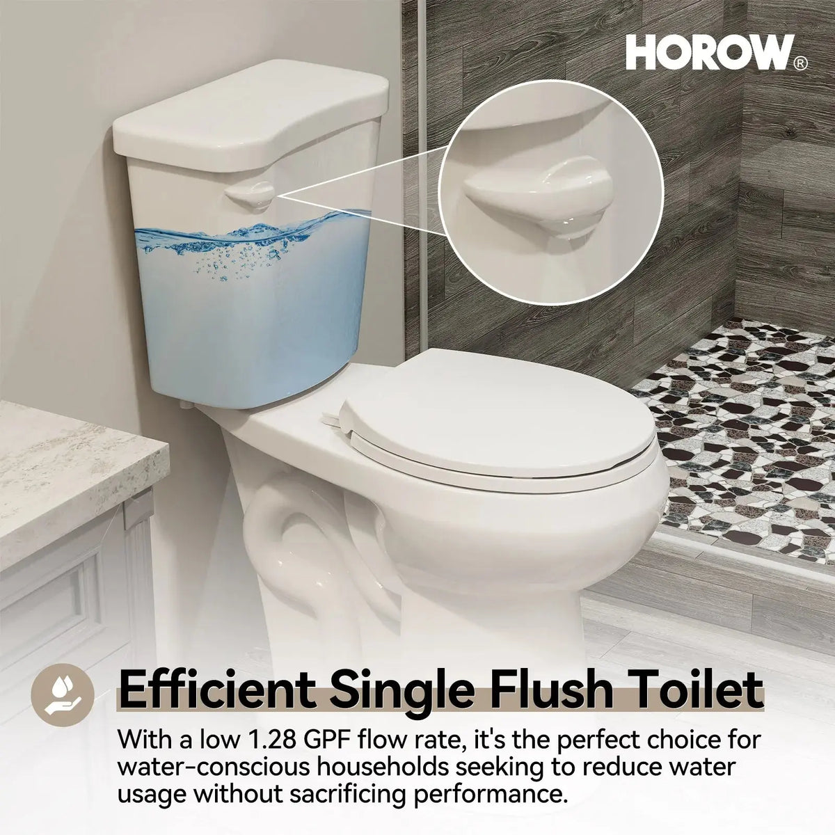 12 Inch Rough In 2 Piece Toilet with ADA Compliant and Single Flush Model HWTT - R03S HOROW
