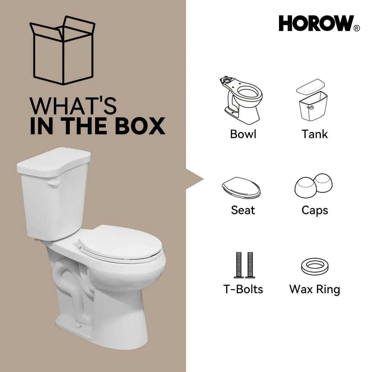 12 Inch Rough In 2 Piece Toilet with ADA Compliant and Single Flush Model HWTT - R03S HOROW