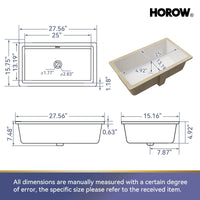 HOROW Rectangular Undermount Bathroom Sink 27 Inch Undermount Sink Model HWTP-S7040D