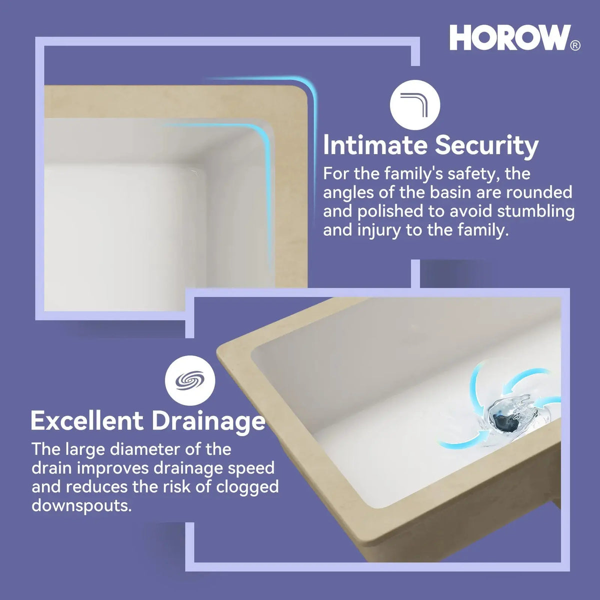 HOROW Rectangular Undermount Bathroom Sink 27 Inch Undermount Sink Model HWTP-S7040D HOROW