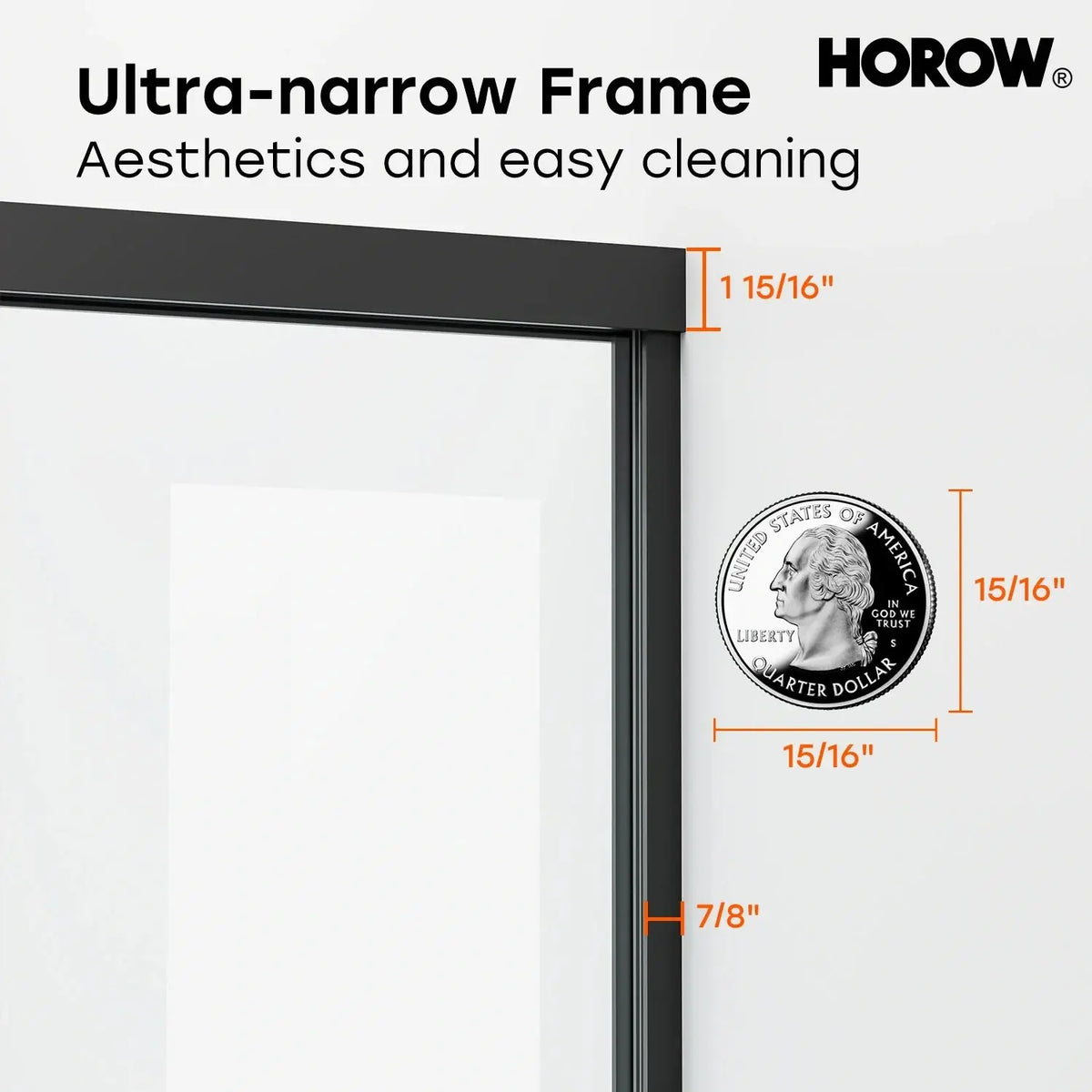 HOROW K2-MB Black Ultra-Narrow Frame Shower Door with Magnetic Catch HOROW