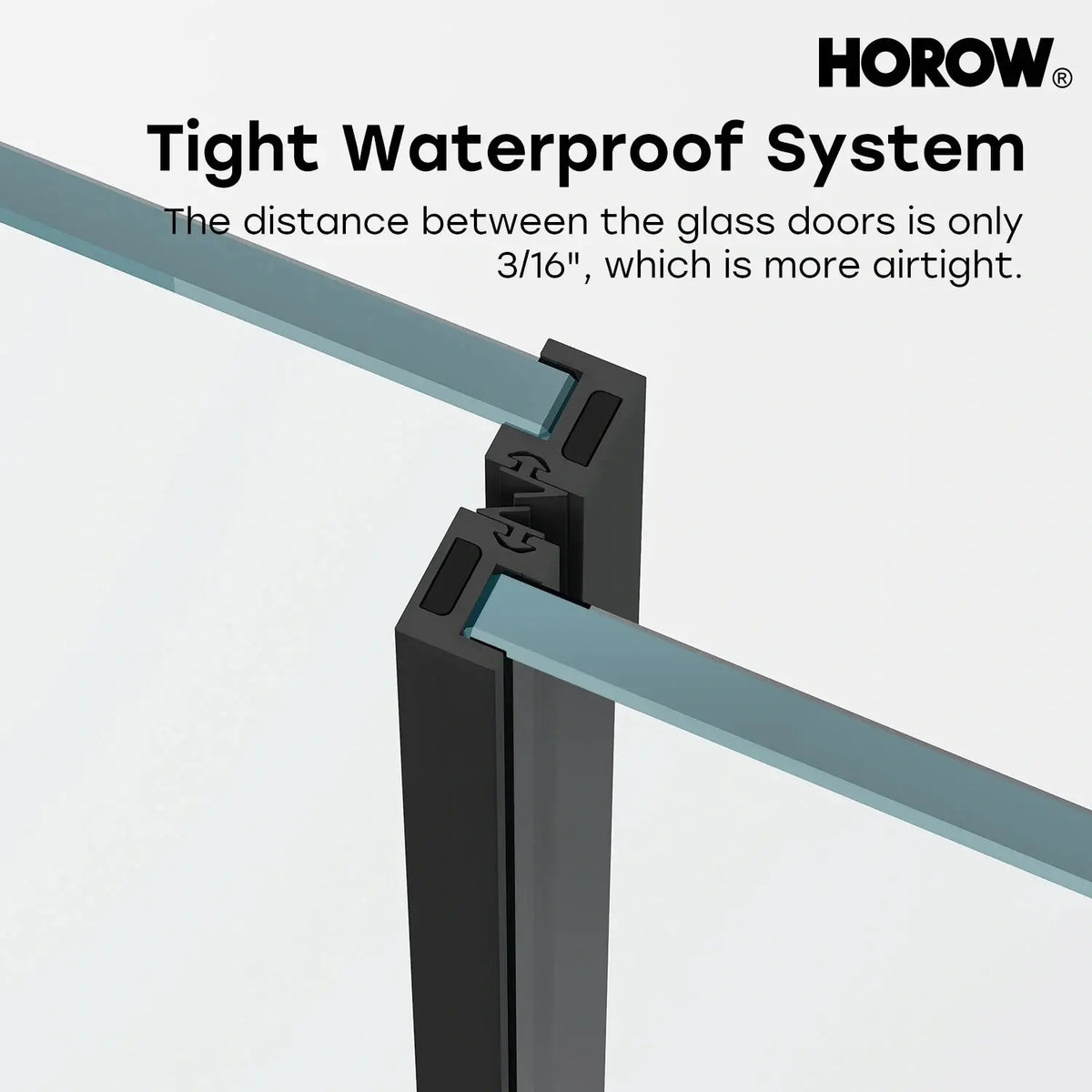 HOROW K2-MB Black Ultra-Narrow Frame Shower Door with Magnetic Catch HOROW