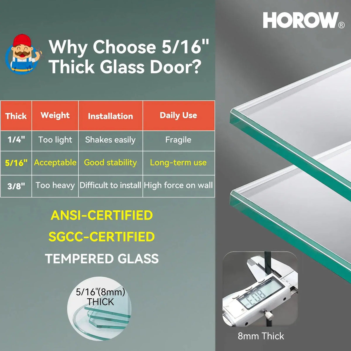Brushed Gold Frameless Shower Door with 8mm Glass Sliding Model MI6076-SG HOROW