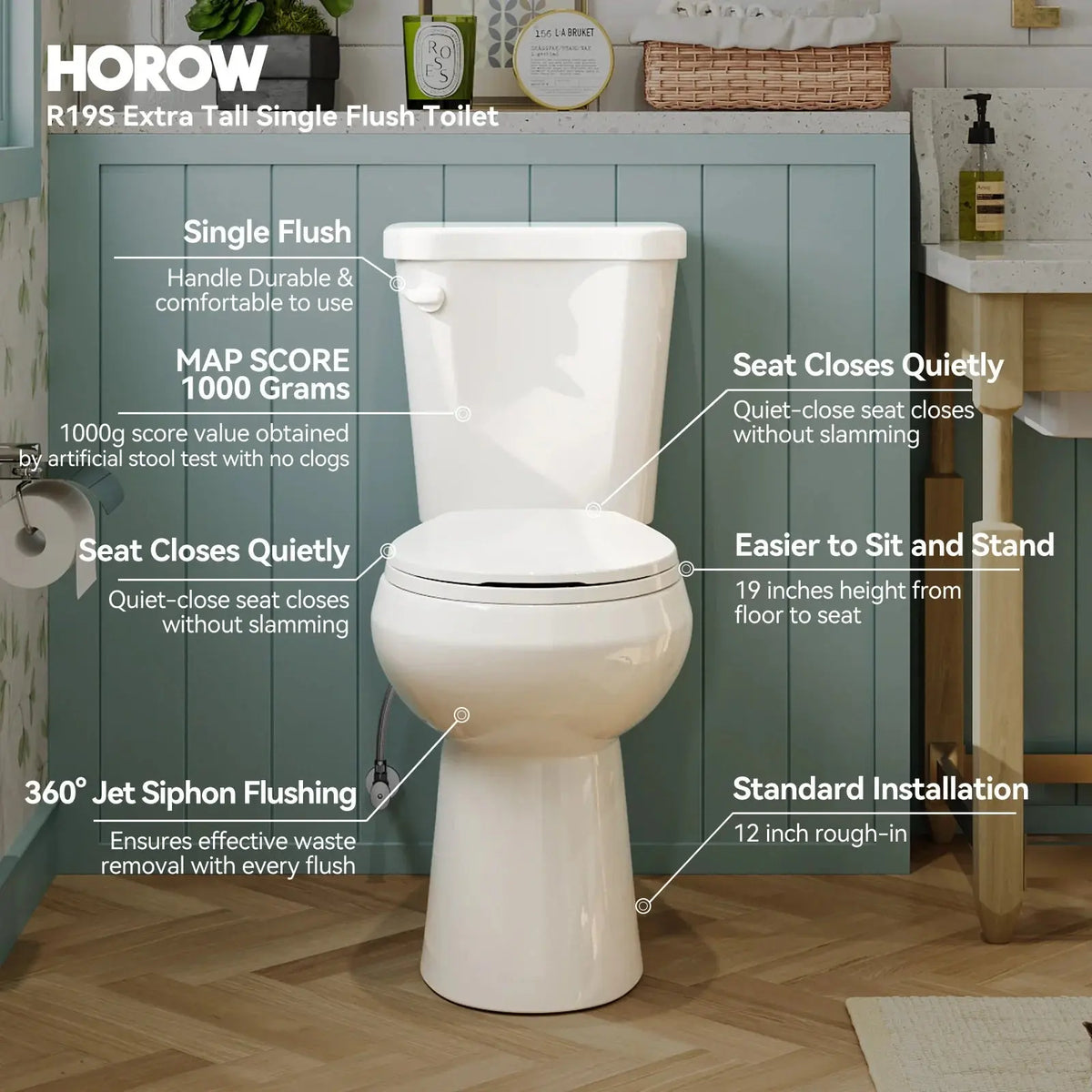 Round 2 Piece Toilet with ADA Compliant and Single Flush Model HWTT-R02S HOROW